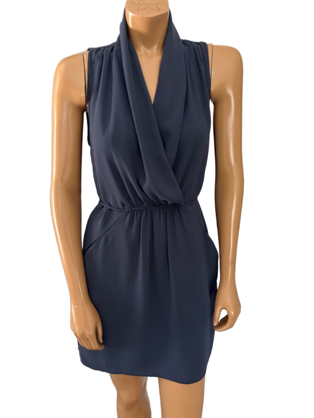Wilfred Charcoal Draped Sabine V-Neck Mini Dress